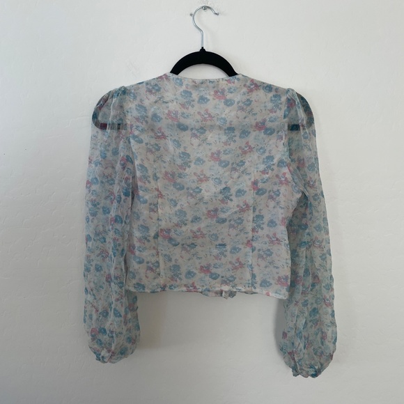 Chiffon Ruched Floral Hipster Hippie Artsy Boho Bohemian Coquette Blouse Top - Picture 2 of 4